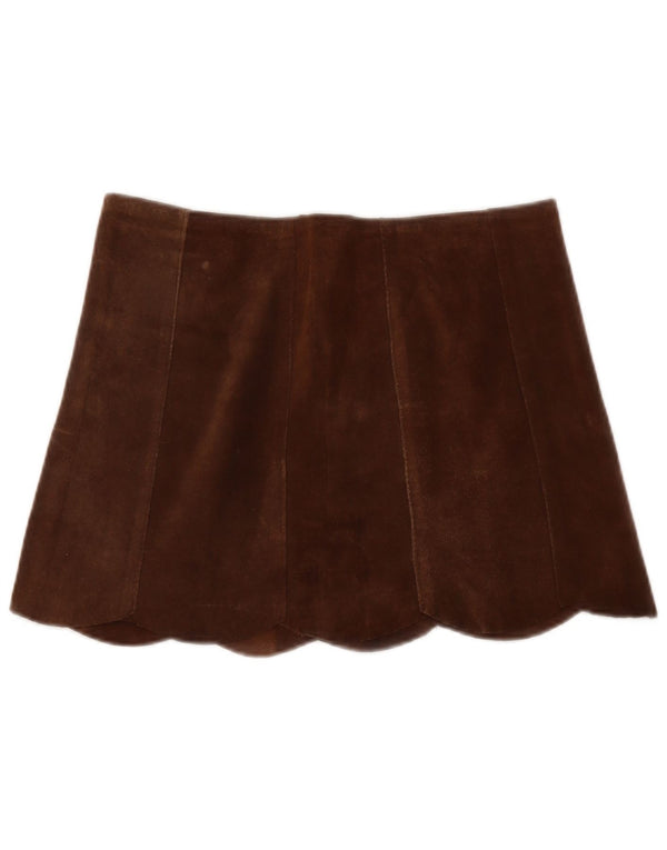 Minissaia feminina vintage de camurça W30 couro marrom médio