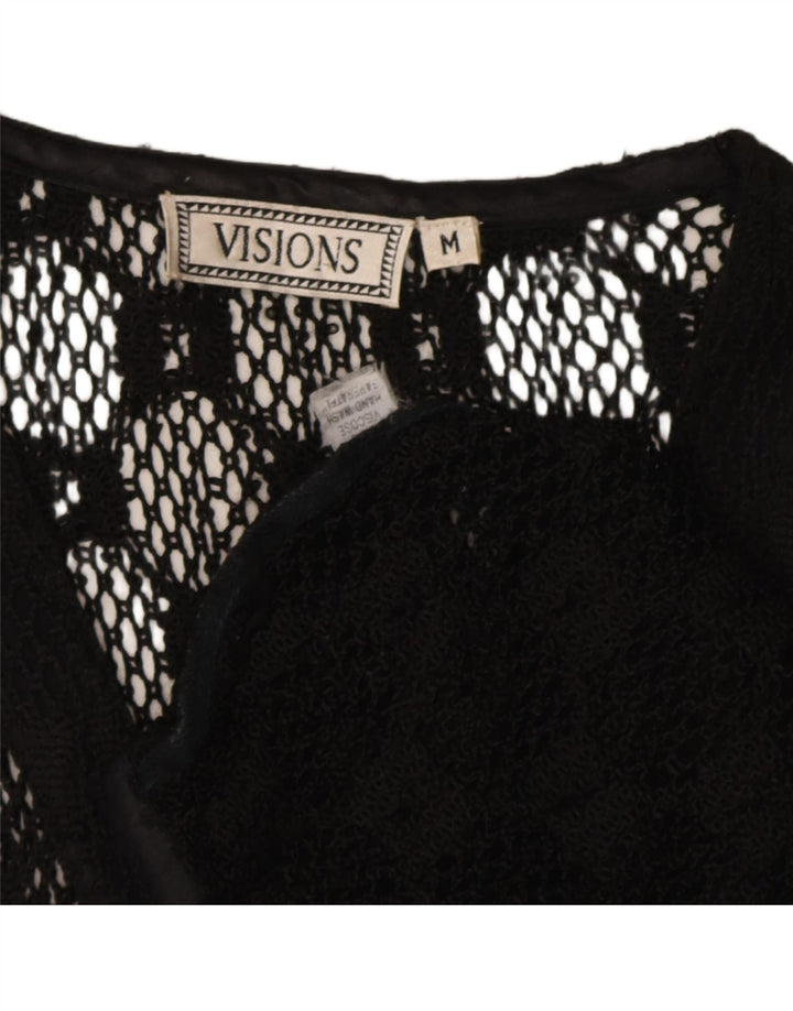Cardigan feminino vintage sem mangas transparente UK 12 preto médio