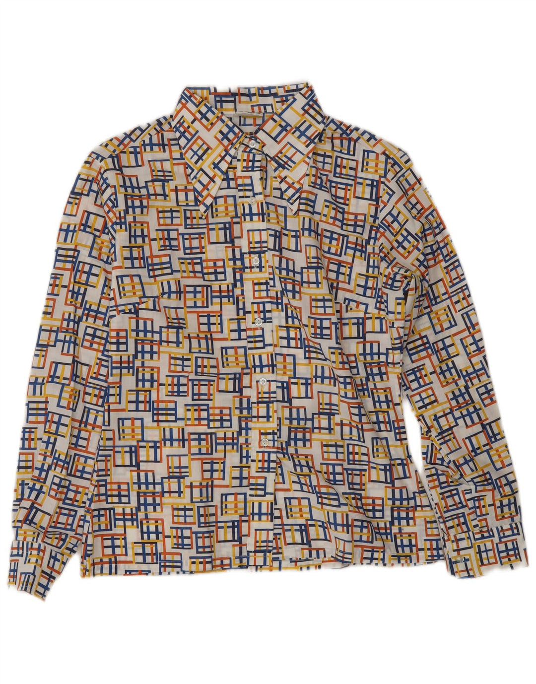 Blusa feminina vintage EU 40 poliéster geométrico multicolorido médio