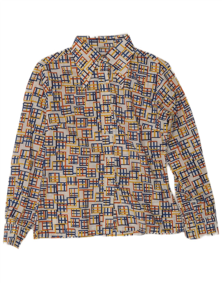 Blusa feminina vintage EU 40 poliéster geométrico multicolorido médio
