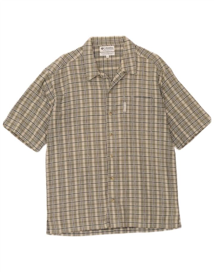 Columbia Camisa masculina de manga curta médio cáqui algodão xadrez