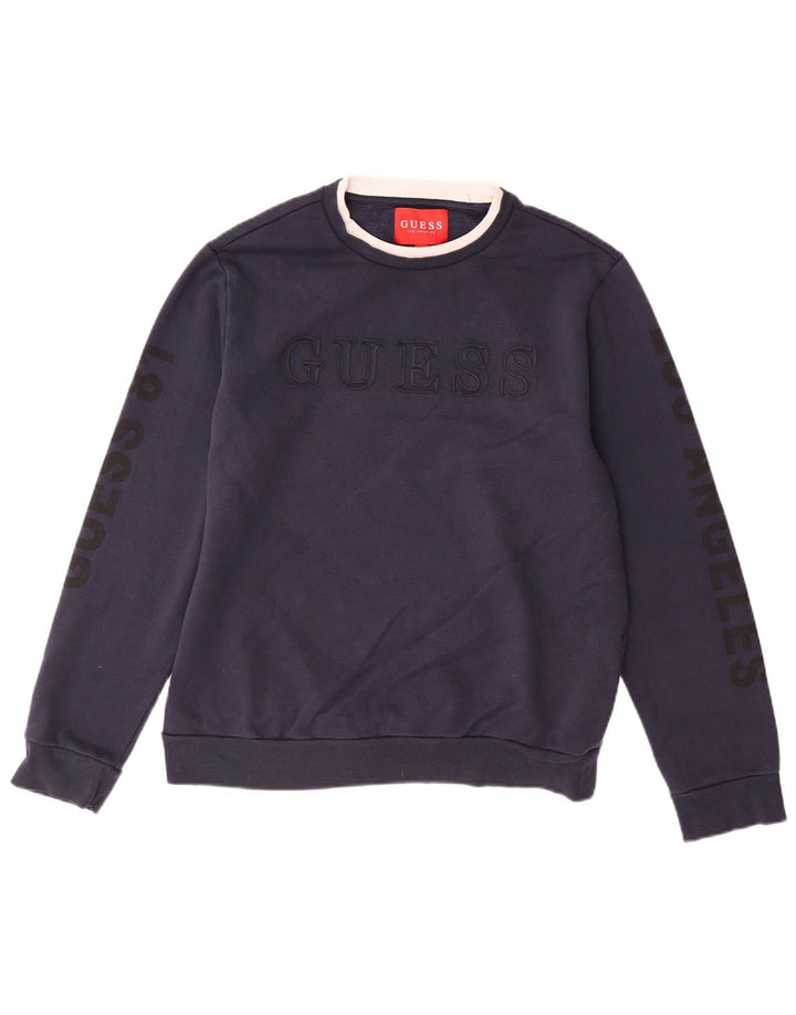 Suéter de moletom gráfico masculino Guess grande algodão azul marinho