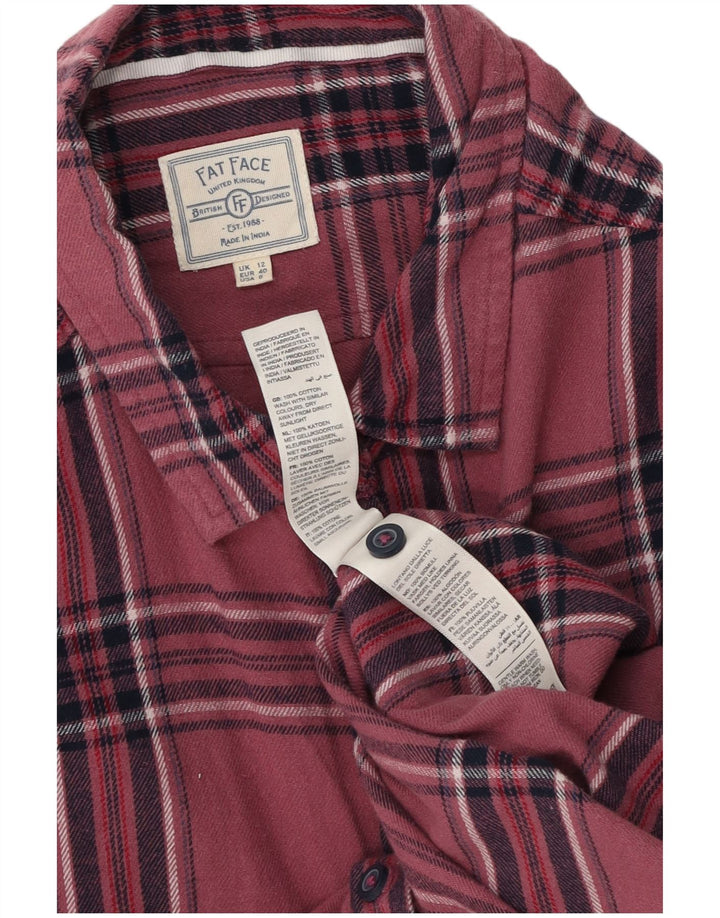Camisa feminina de flanela Fat Face Reino Unido 12 algodão xadrez rosa médio