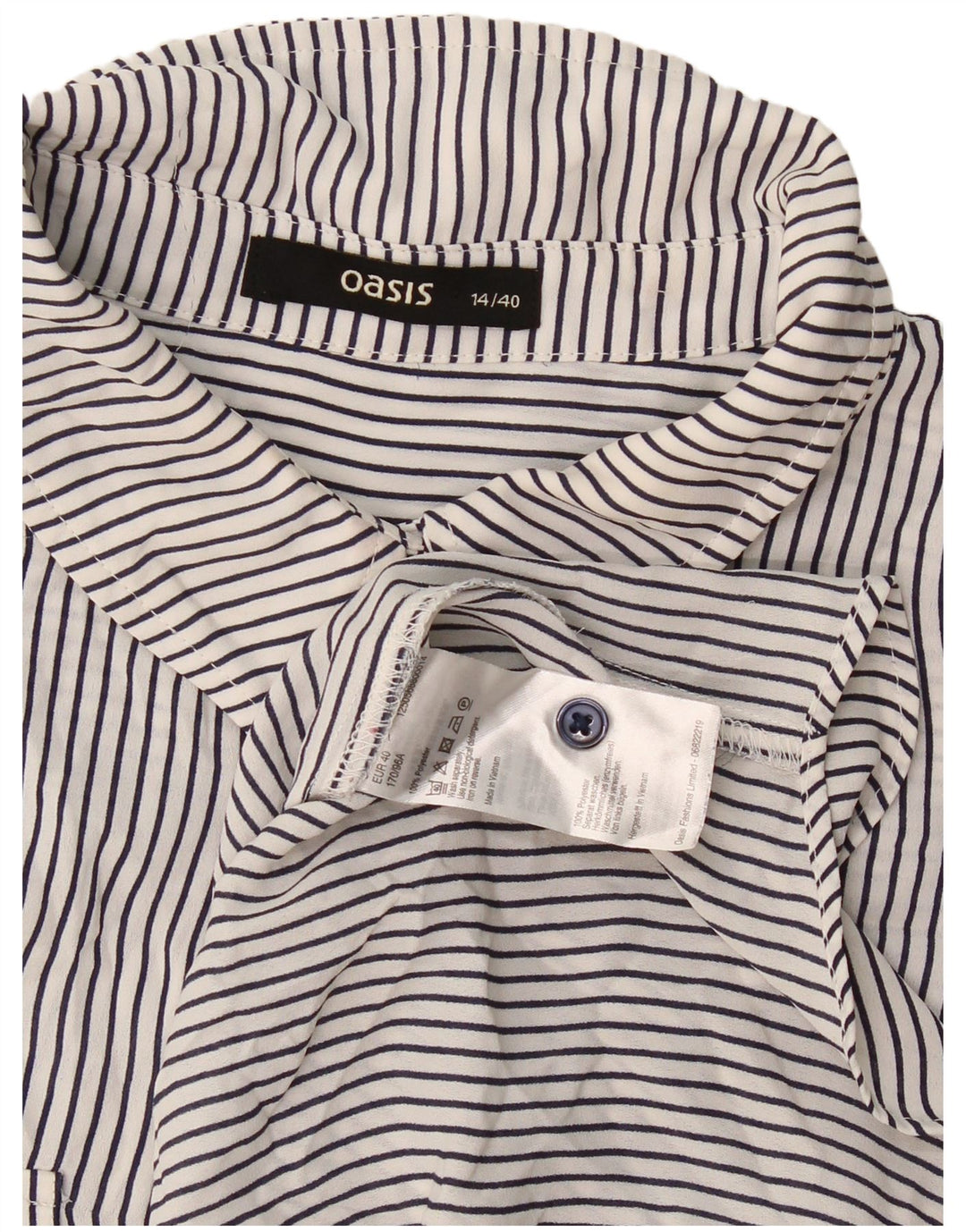 Blusa feminina pulôver Oasis UK 14 poliéster listrado branco grande