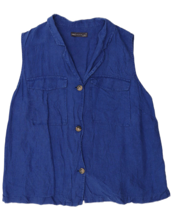Blusa feminina sem mangas Marks & Spencer Reino Unido 18 XL algodão azul