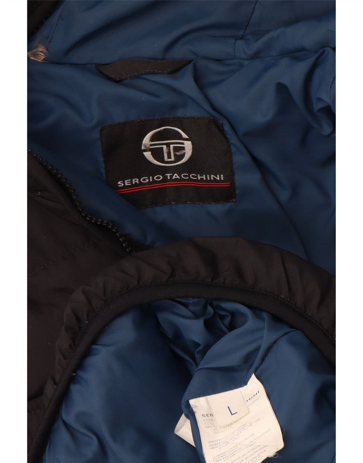 Jaqueta masculina acolchoada com capuz Sergio Tacchini Reino Unido 40 grande poliéster preto