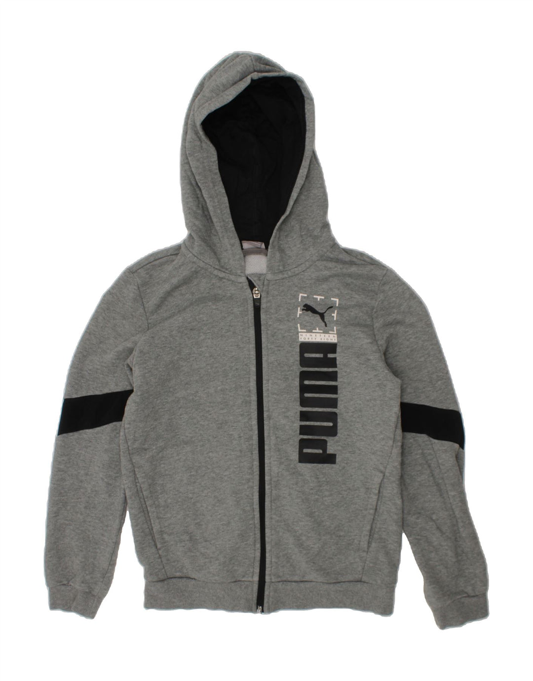 PUMA Boys Graphic Zip Hoodie Sweater 11-12 Years Large Grey Colourblock Vintage Puma and Second-Hand Puma from Messina Hembry 
