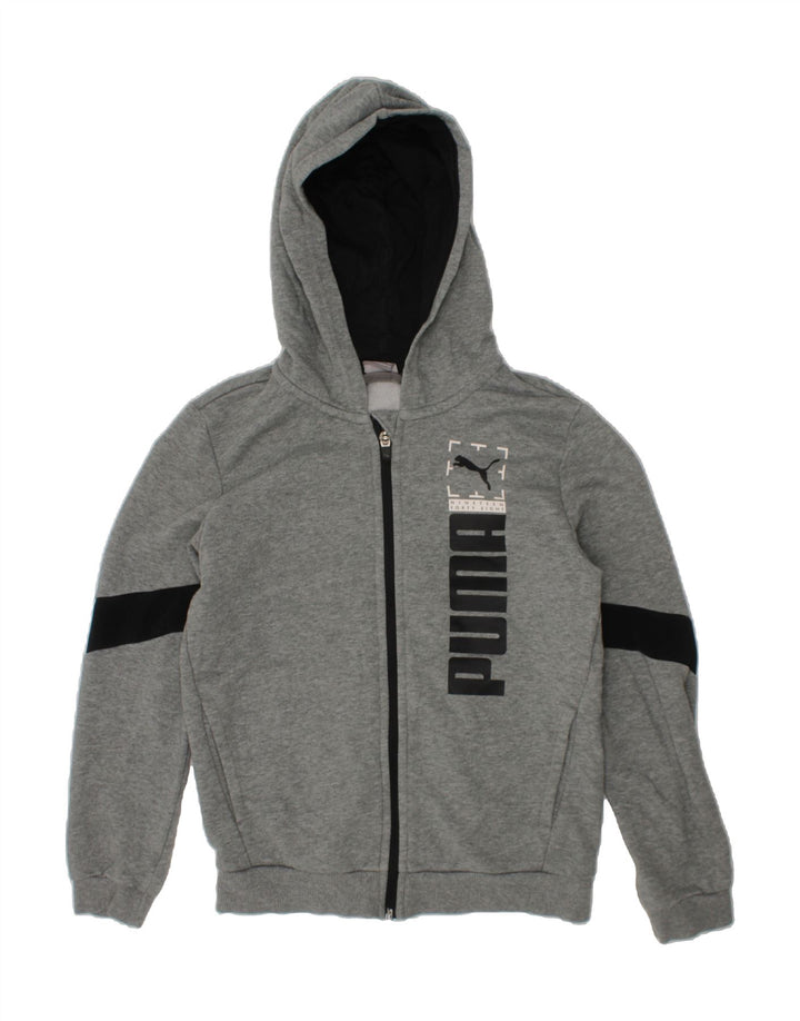 PUMA Boys Graphic Zip Hoodie Sweater 11-12 Years Large Grey Colourblock Vintage Puma and Second-Hand Puma from Messina Hembry 
