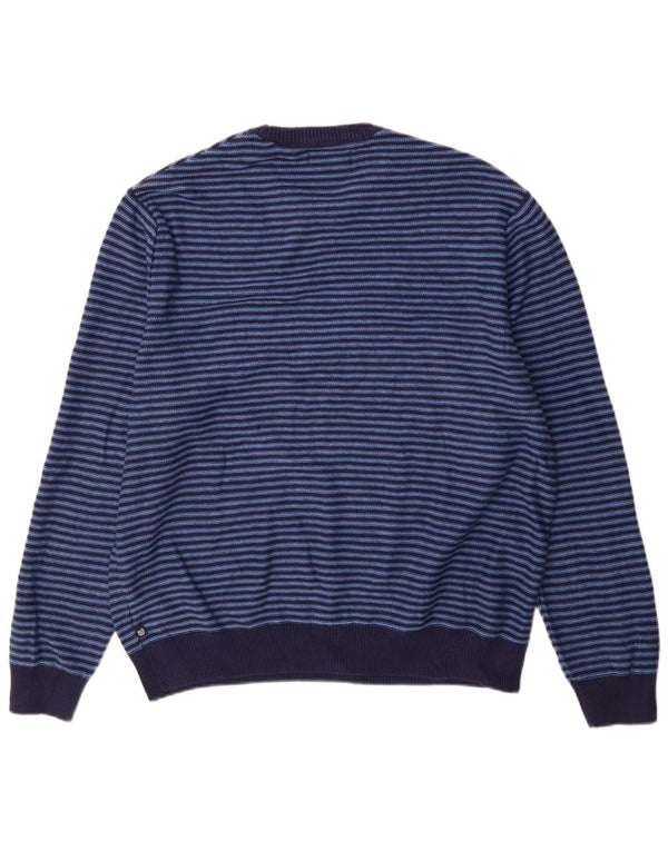 Suéter masculino Chaps com gola redonda e algodão listrado azul XL