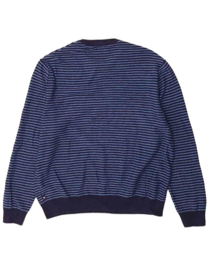 Suéter masculino Chaps com gola redonda e algodão listrado azul XL