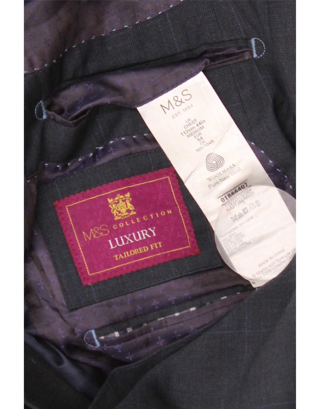 Jaqueta Blazer Masculina Marks & Spencer Tailored Fit Reino Unido 44 XL Azul Marinho Xadrez