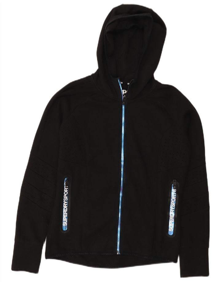 Suéter feminino Superdry com capuz e zíper gráfico UK 12 poliéster preto médio