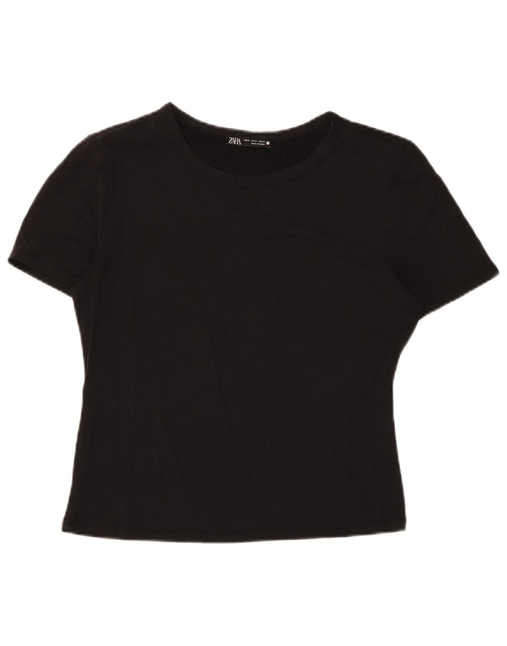 Camiseta feminina Zara Crop Top UK 12 Médio Preto Modal