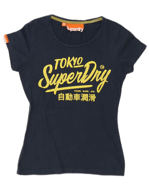 Camiseta feminina Superdry com estampa gráfica UK 10 pequeno algodão azul marinho