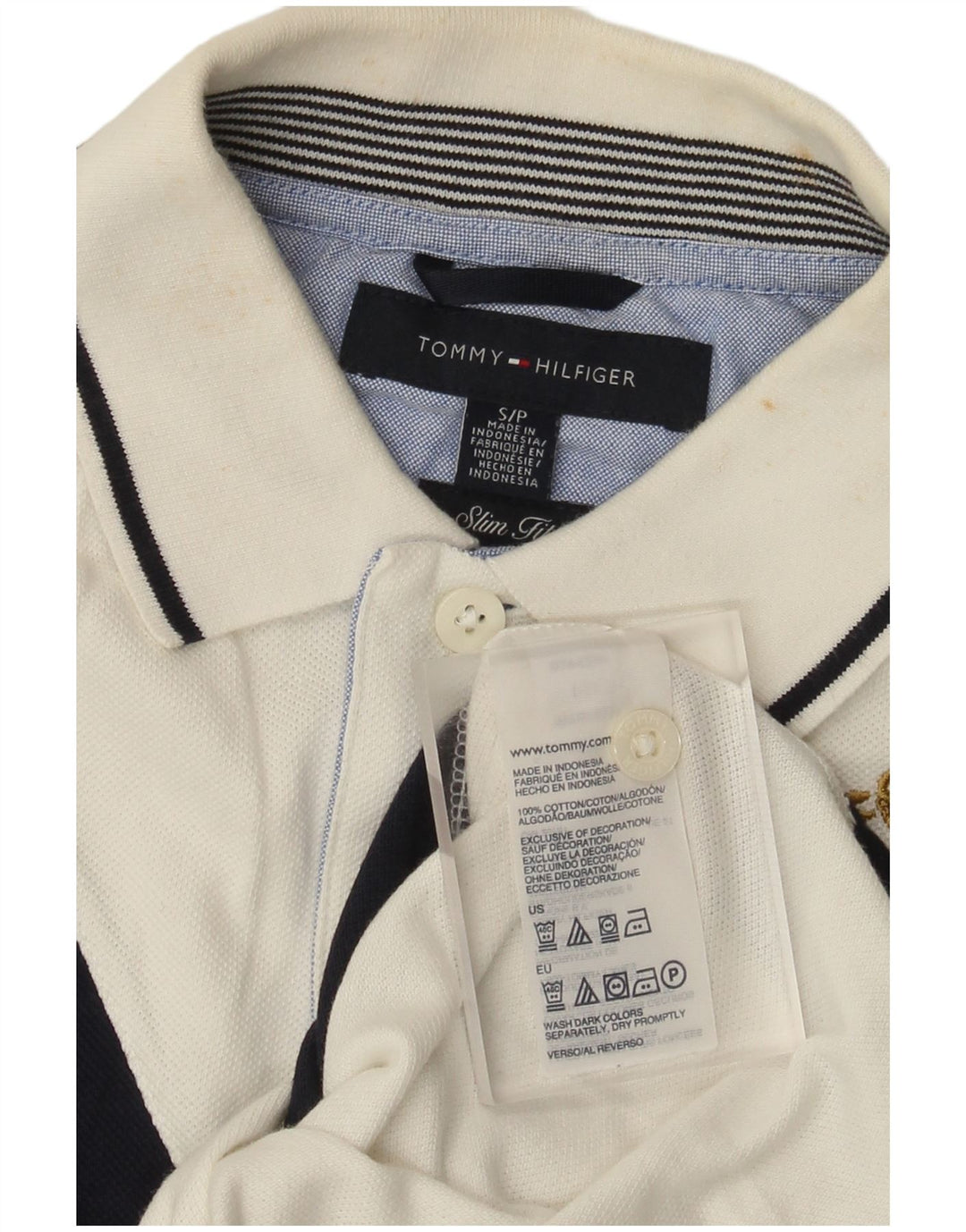 Camisa polo masculina Tommy Hilfiger Graphic Slim Fit pequena branca colorblock