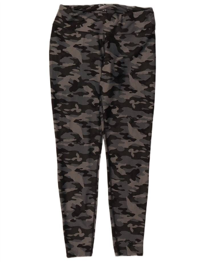 Leggings Reebok Mulher UK 16/18 Grande Cinza Camuflagem Poliéster