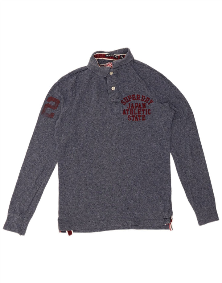 Camisa polo masculina SUPERDRY gráfica de manga comprida pequena algodão azul marinho