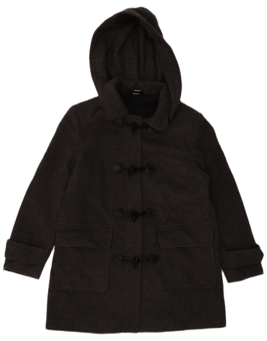 Casaco Duffle feminino com capuz VINTAGE Reino Unido 16 grande lã cinza