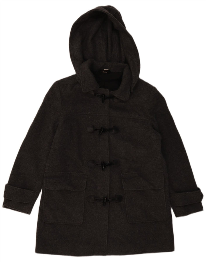 Casaco Duffle feminino com capuz VINTAGE Reino Unido 16 grande lã cinza