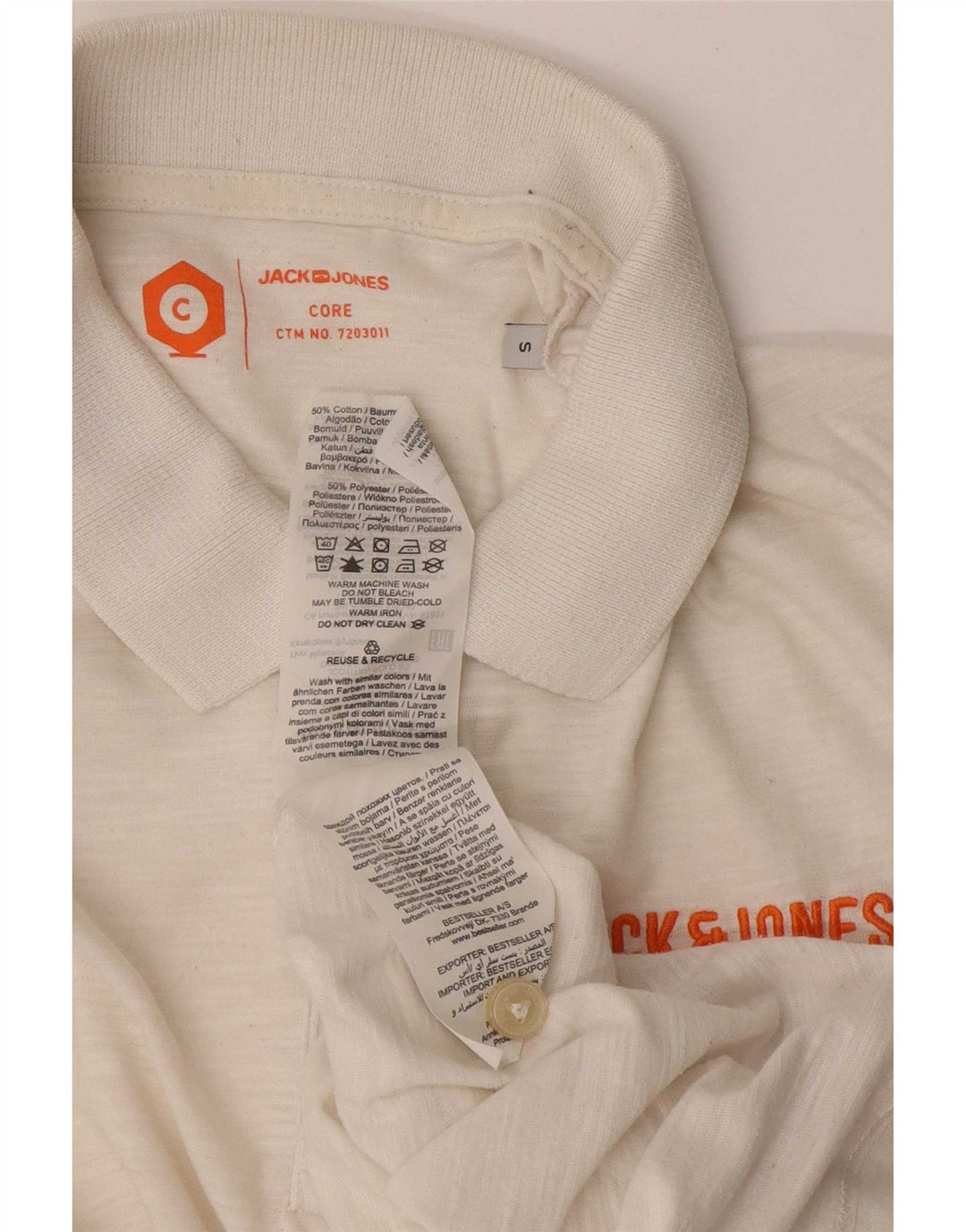 Camisa polo masculina Jack & Jones pequena de algodão branco