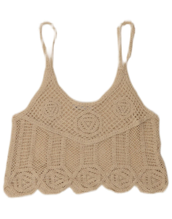 Zara Womens Crop Crochet Cami Top Reino Unido 12 Médio Bege