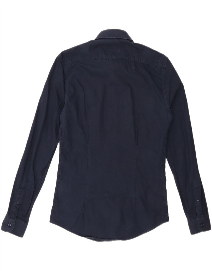 Camisa masculina REISS Slim Fit pequena algodão azul marinho
