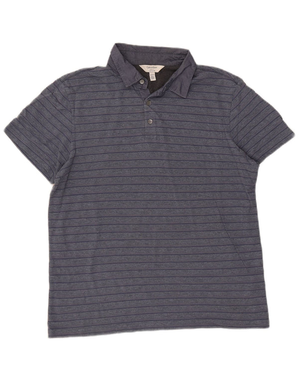 Camisa polo masculina Calvin Klein Body Fit médio algodão listrado azul marinho