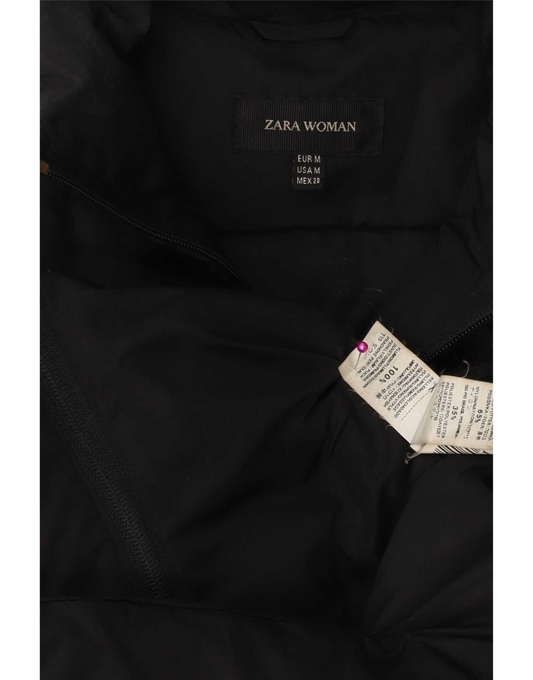 Jaqueta acolchoada feminina Zara UK 14 poliamida preta média