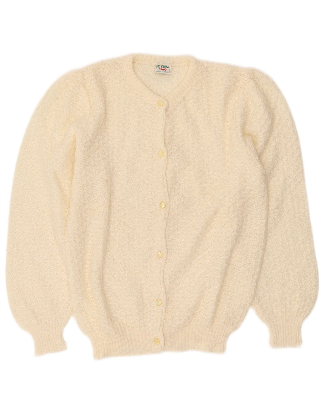 Suéter Cardigan Feminino Vintage UK 10 Pequeno Off White