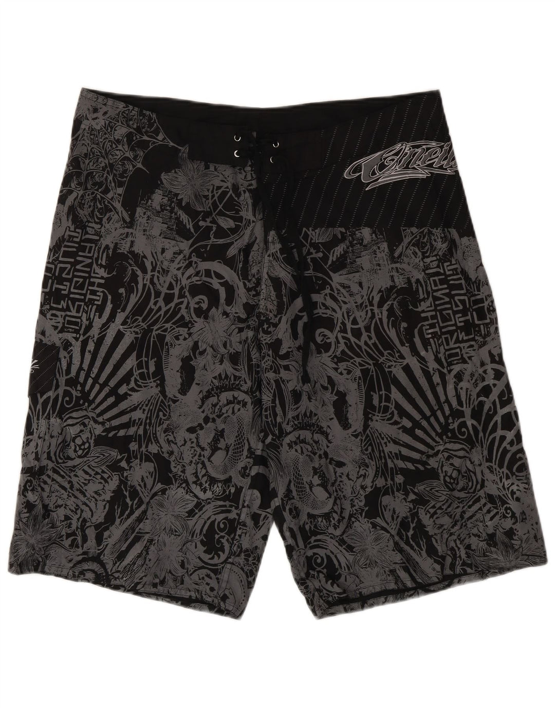 Shorts de natação vintage masculino XL poliéster floral preto