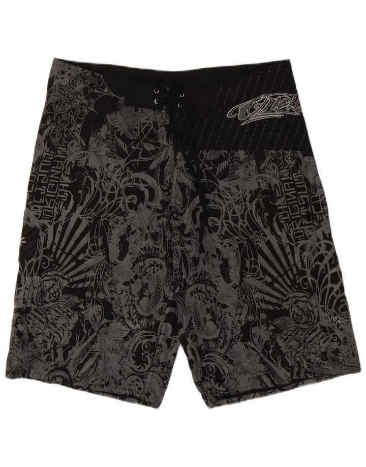 Shorts de natação vintage masculino XL poliéster floral preto