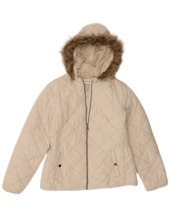 Jaqueta feminina acolchoada com capuz Marks & Spencer Reino Unido 12 poliéster branco médio