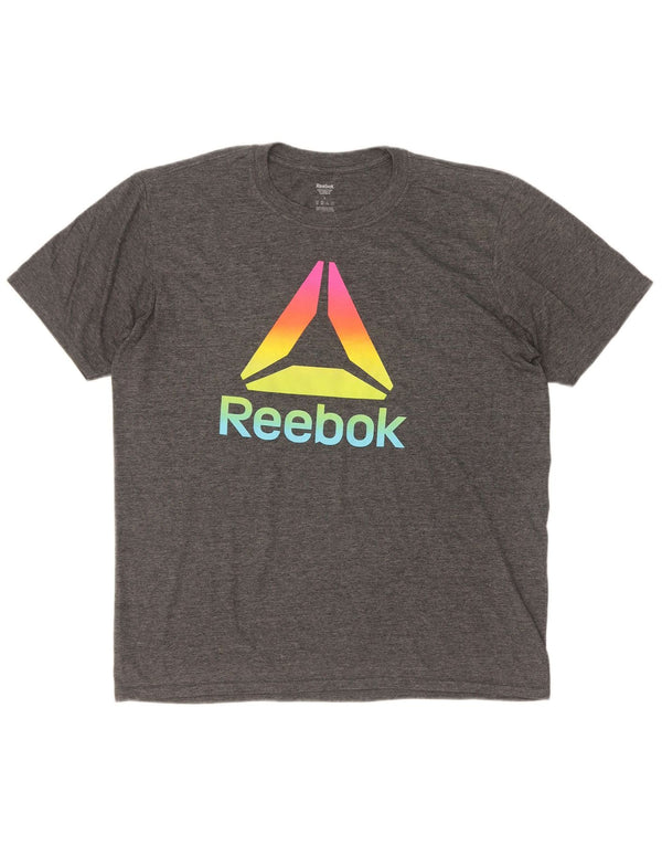 Reebok Mens Graphic T-Shirt Top Grande Cinza Poliéster