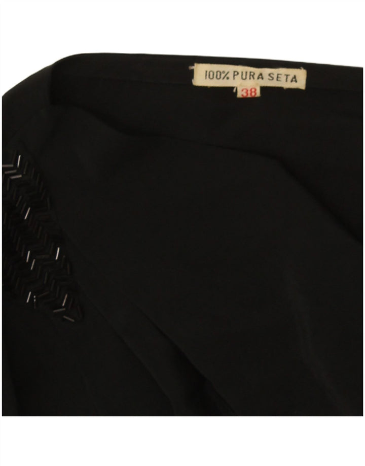 Blusa feminina vintage de manga comprida EU 38 seda preta média