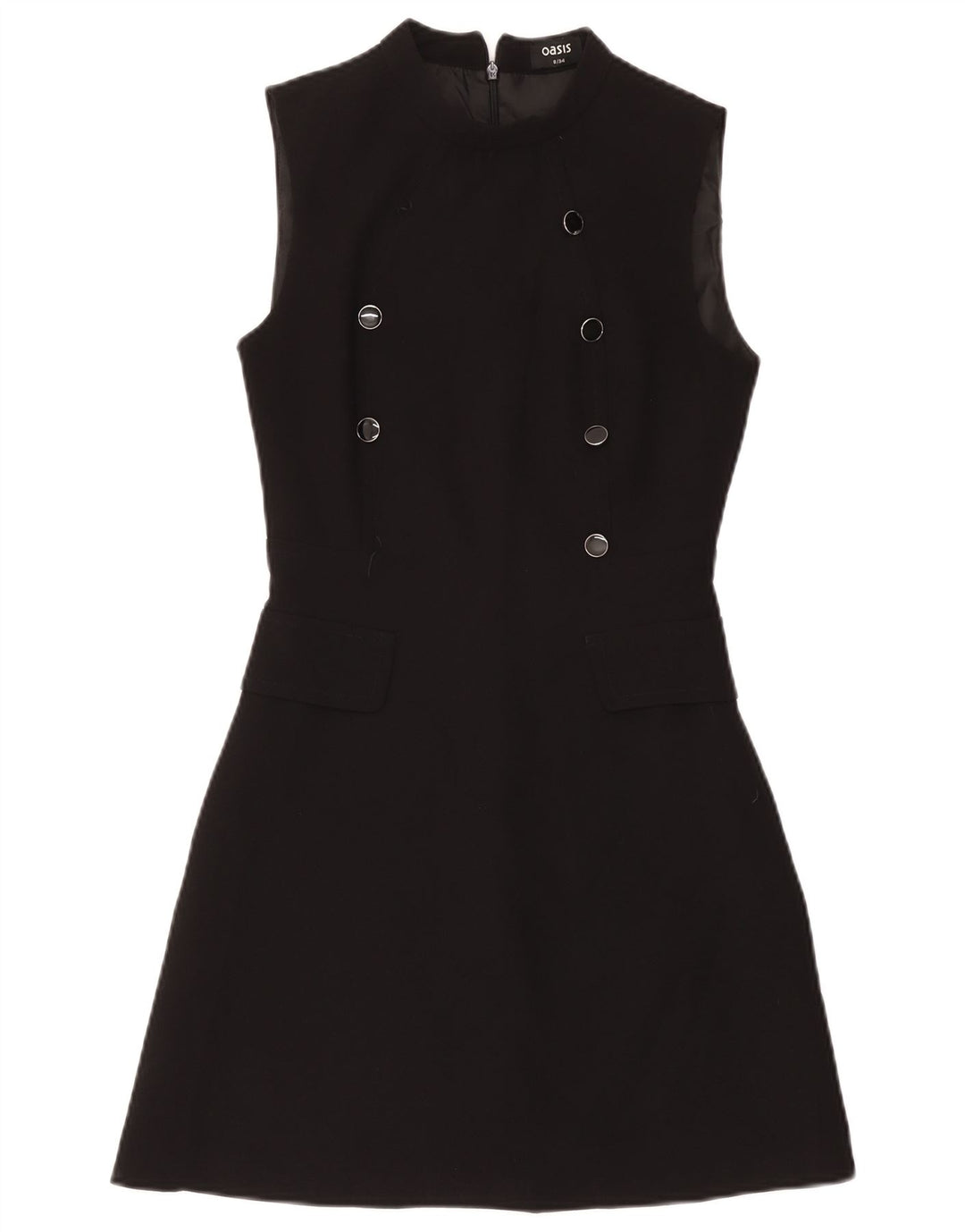 Vestido feminino Oasis sem mangas com bainha UK 8 pequeno poliéster preto