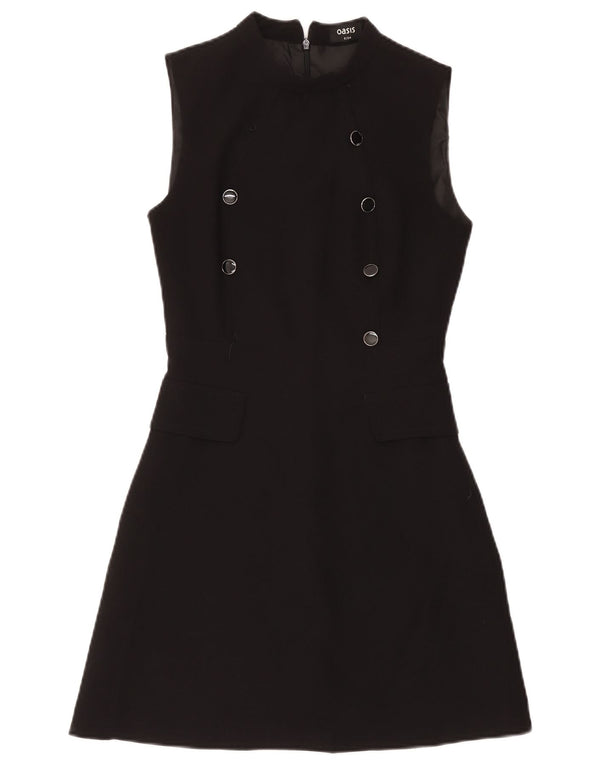 Vestido feminino Oasis sem mangas com bainha UK 8 pequeno poliéster preto