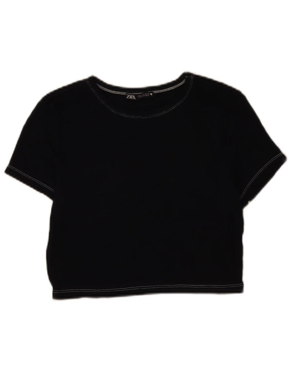 Zara Camiseta Feminina Crop Top UK 14 Grande Azul Marinho