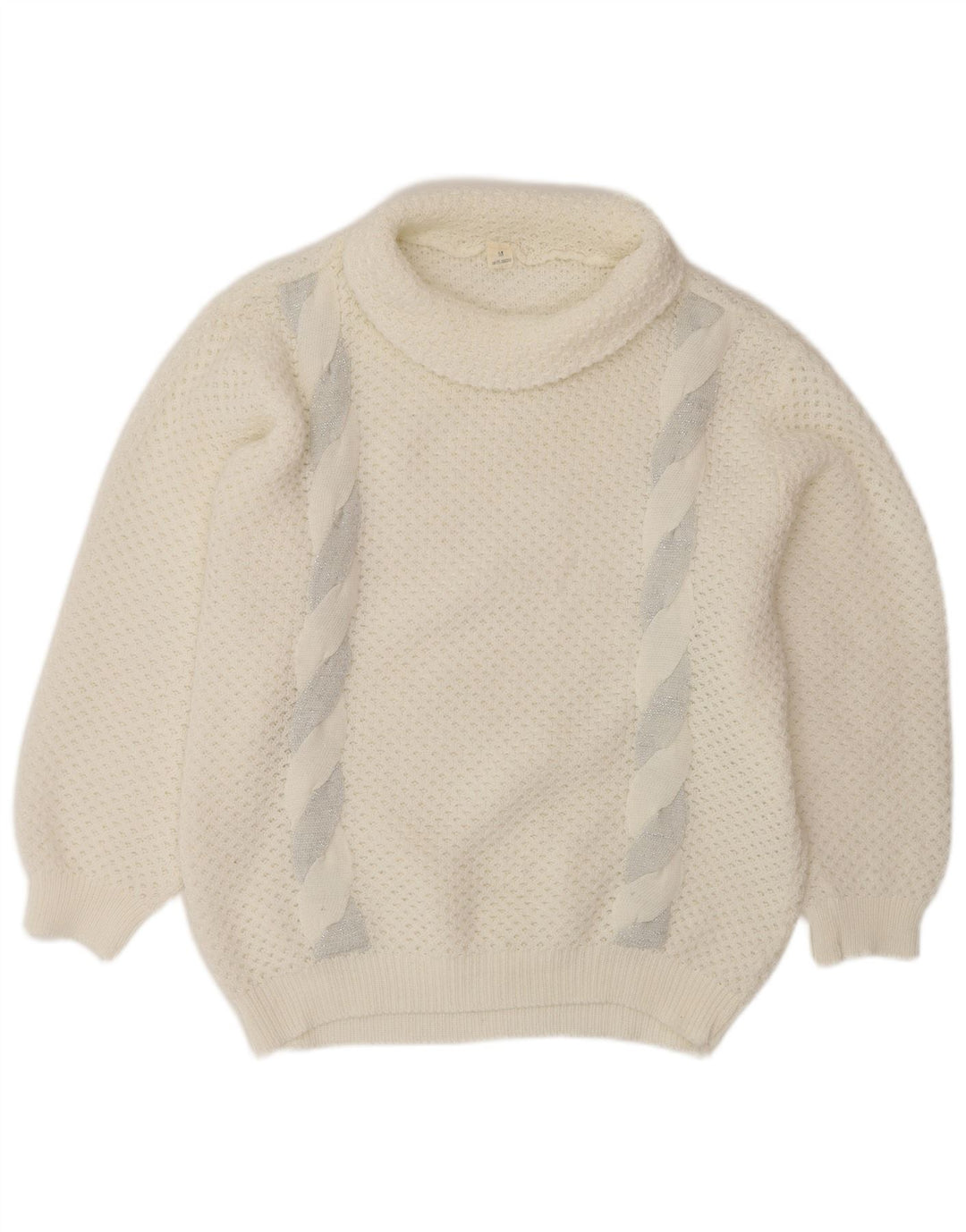 Suéter feminino VINTAGE com gola alta e gola alta Reino Unido 14 médio branco