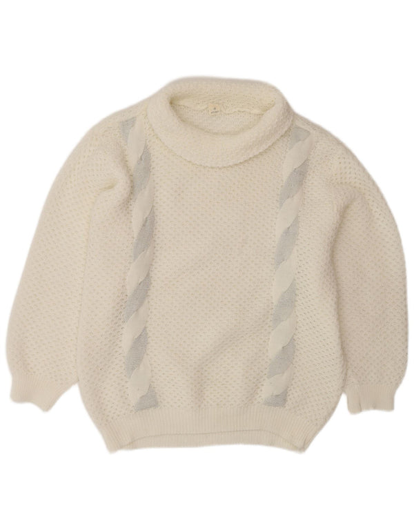 Suéter feminino VINTAGE com gola alta e gola alta Reino Unido 14 médio branco