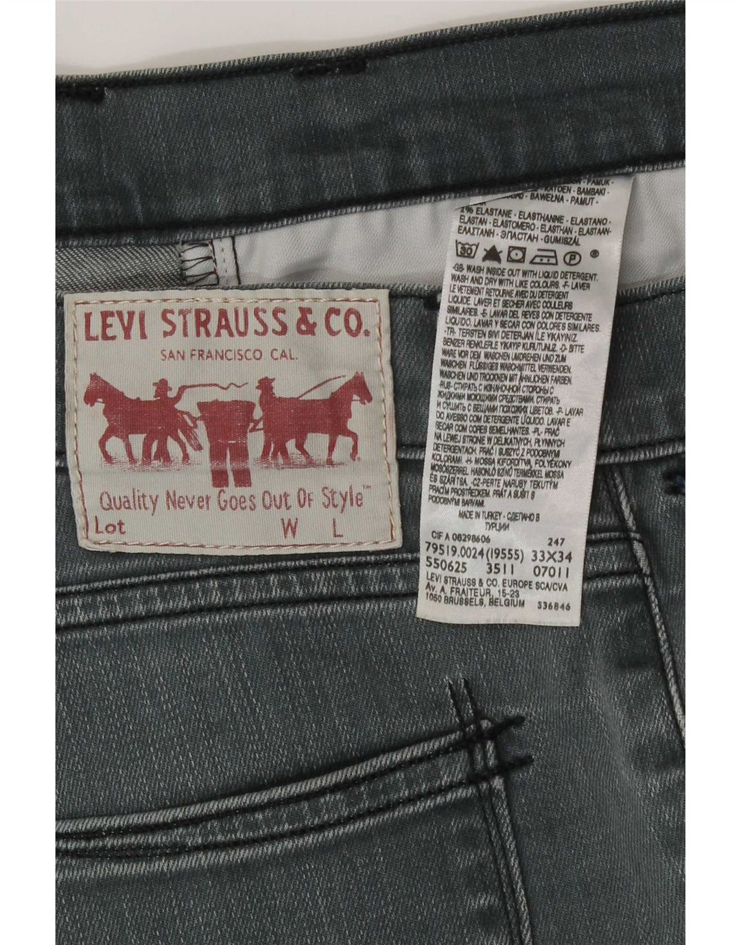 Levi's Mens Slim Jeans W33 L34 Cinza Algodão