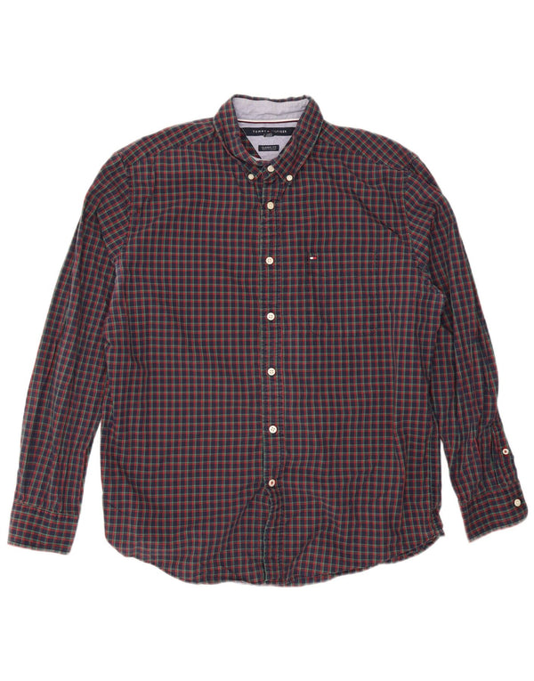 Camisa masculina Tommy Hilfiger Classic Fit grande algodão xadrez azul marinho