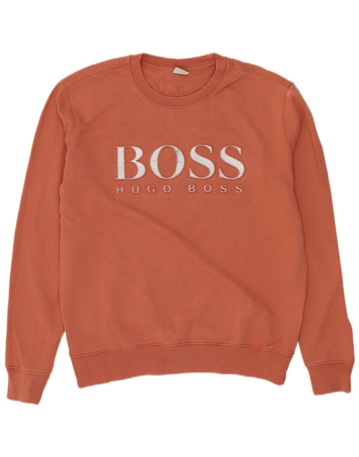 Hugo Boss moletom gráfico feminino jumper UK 12 médio laranja