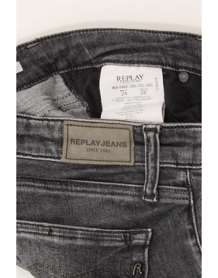 Replay Calça Jeans Feminina Crop Slim W24 L24 Cinza Algodão
