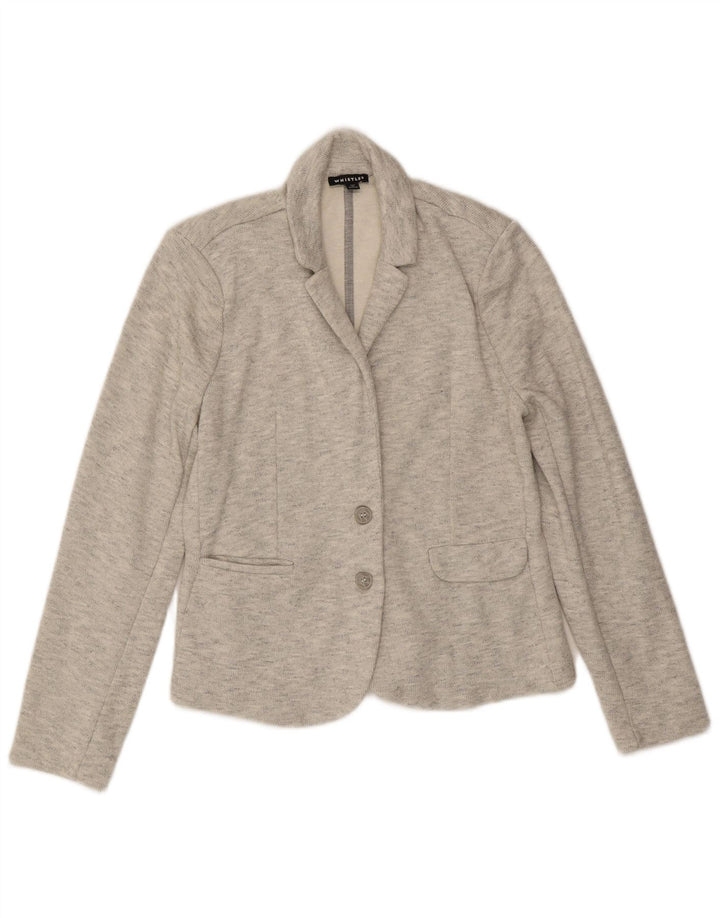 Jaqueta blazer feminina de 2 botões Whistles Reino Unido 12 algodão manchado cinza médio