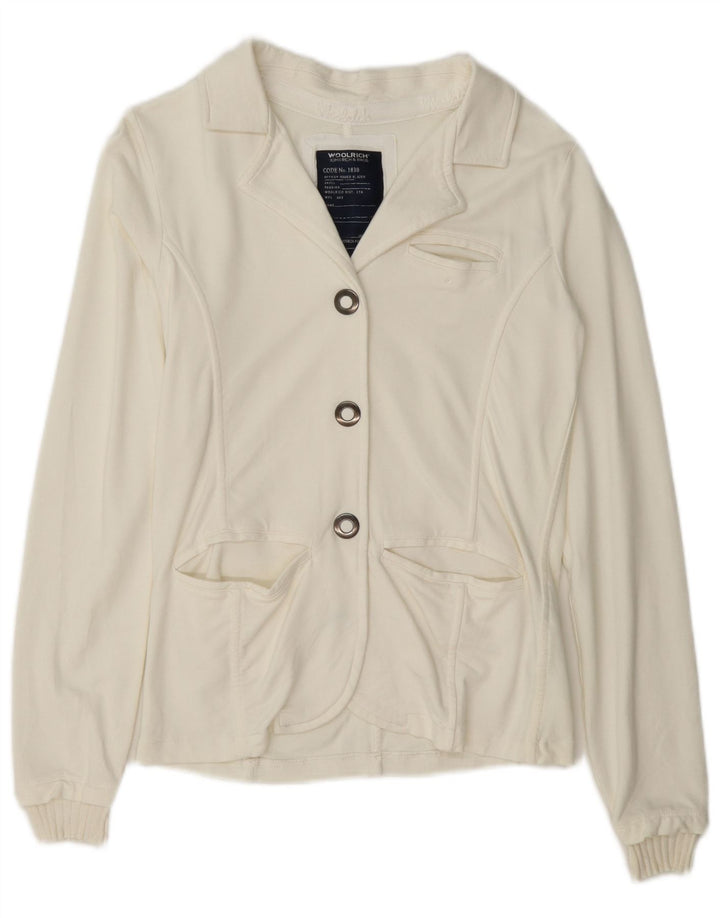 Jaqueta blazer feminina Woolrich com 3 botões Reino Unido 12 médio algodão branco