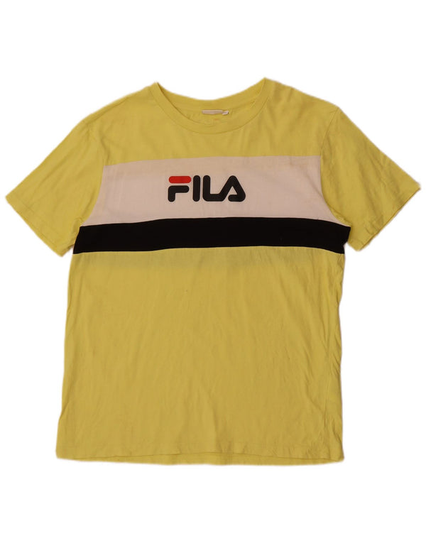 Camiseta masculina Fila Graphic Top médio amarelo colorblock algodão