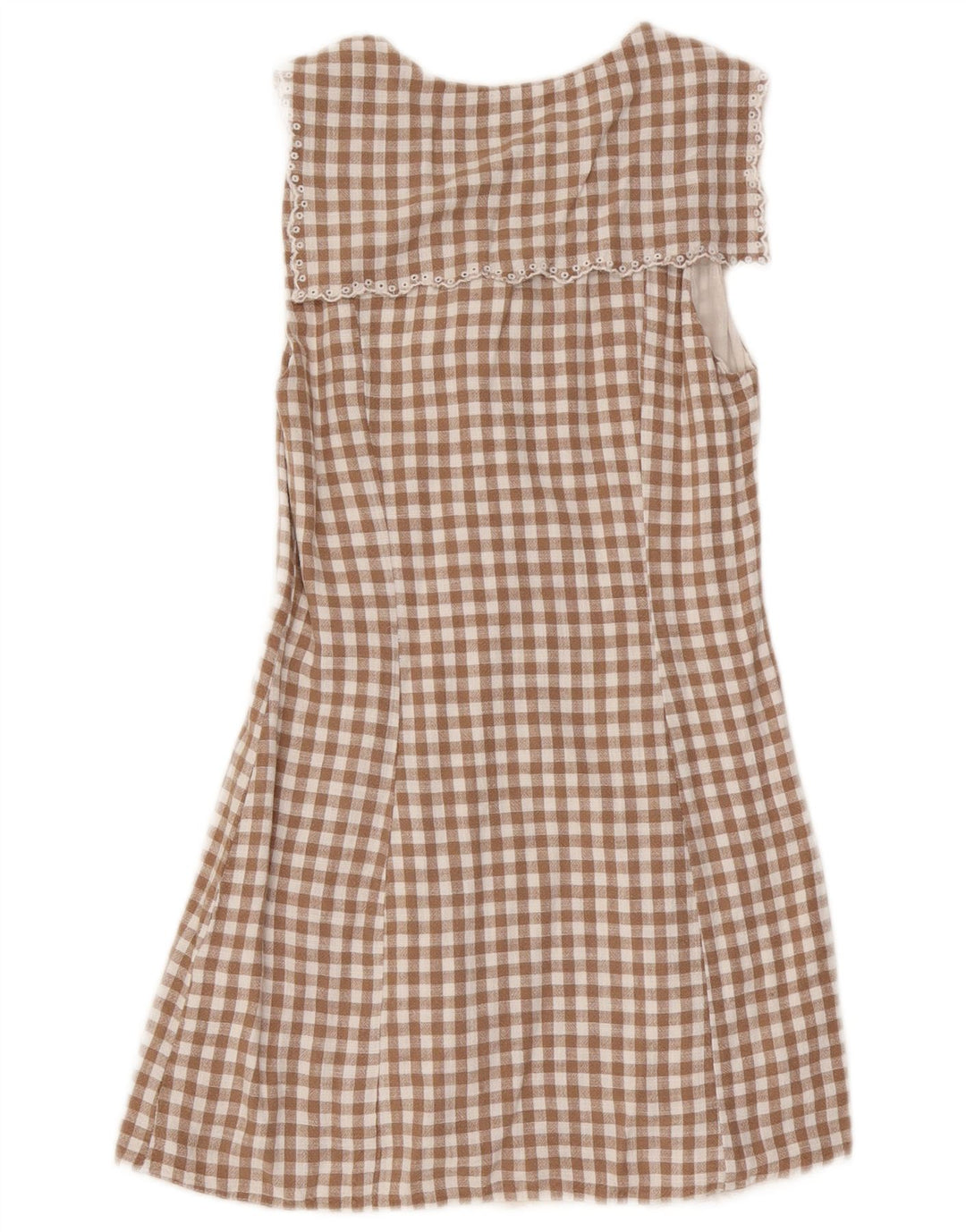 Vestido feminino sem mangas Zara UK 10 pequeno marrom gingham viscose