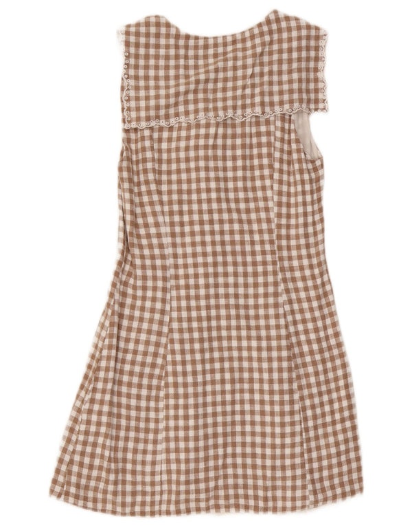 Vestido feminino sem mangas Zara UK 10 pequeno marrom gingham viscose