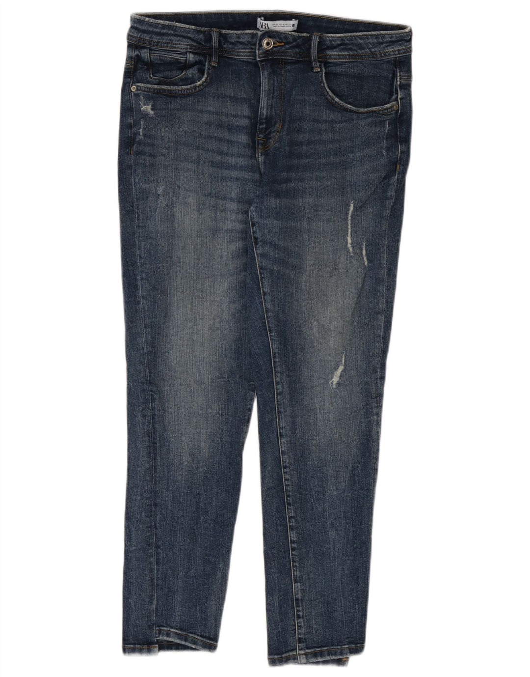 Zara Jeans feminino slim desgastado UE 42 grande W32 L27 azul