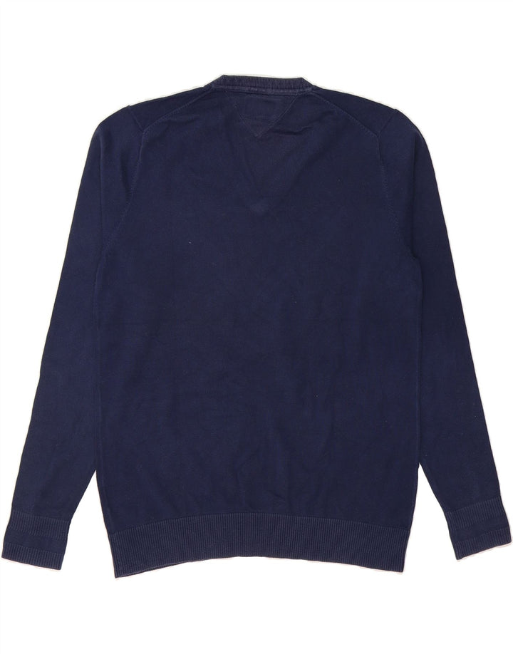 TOMMY HILFIGER Mens V-Neck Jumper Sweater Large Navy Blue Cotton Vintage Tommy Hilfiger and Second-Hand Tommy Hilfiger from Messina Hembry 